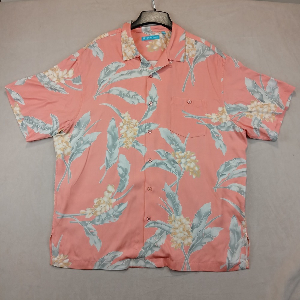 Tori Richard 2XL Mens Shirt Hawaiian Camp Floral 26x30 Silk Lyocell